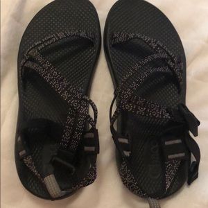 Black and light pink ( looks white) chacos